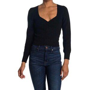 ASTR The Label Crop Top Size Large Black Long Sleeve Sweetheart Knit 90's Style